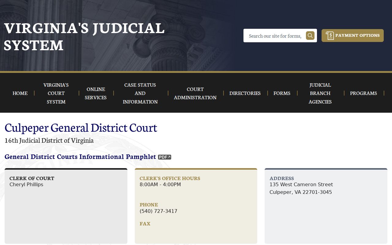 Culpeper County bench warrant lookup: General District Court schedule and clerk