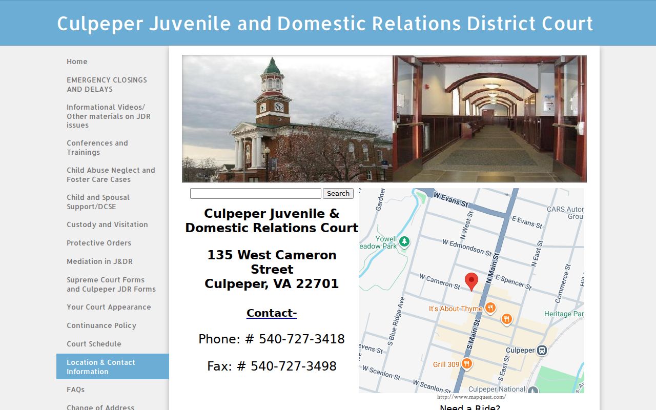 Culpeper County bench warrant court visit: local J&DR contact and entry information