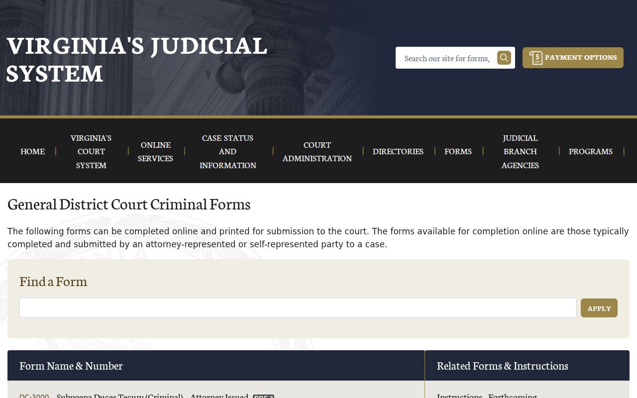 Culpeper County warrant search: Virginia criminal forms index