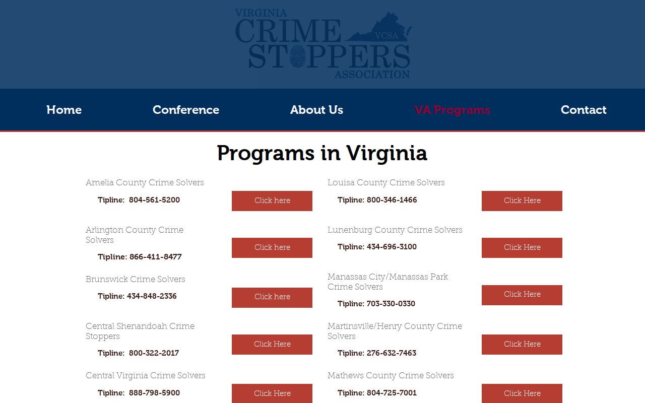 Culpeper County warrant tip information: Crime Solvers program directory