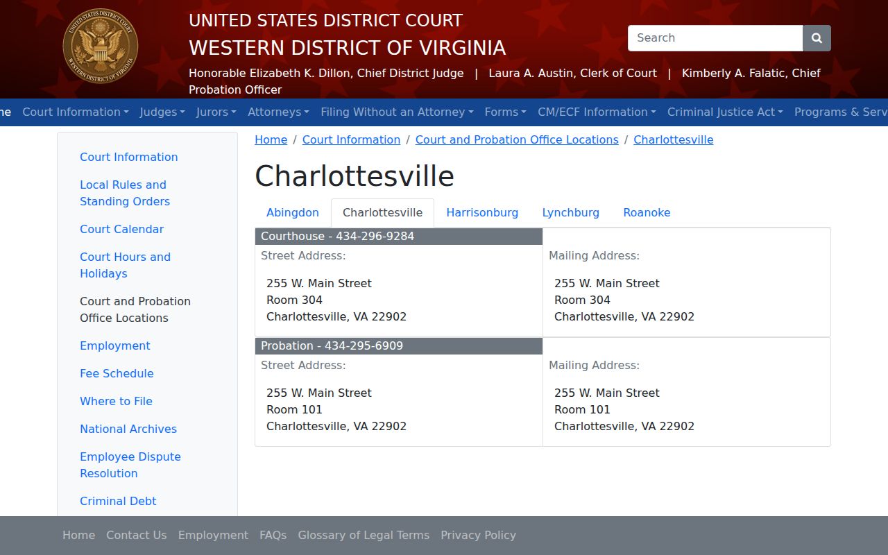 Culpeper County federal warrant guidance: Western District courthouse location