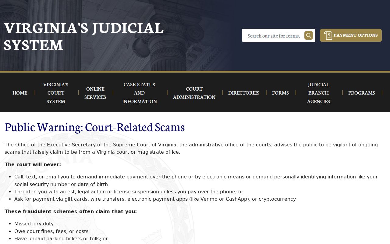Culpeper County active warrant guidance: Virginia court scam warning