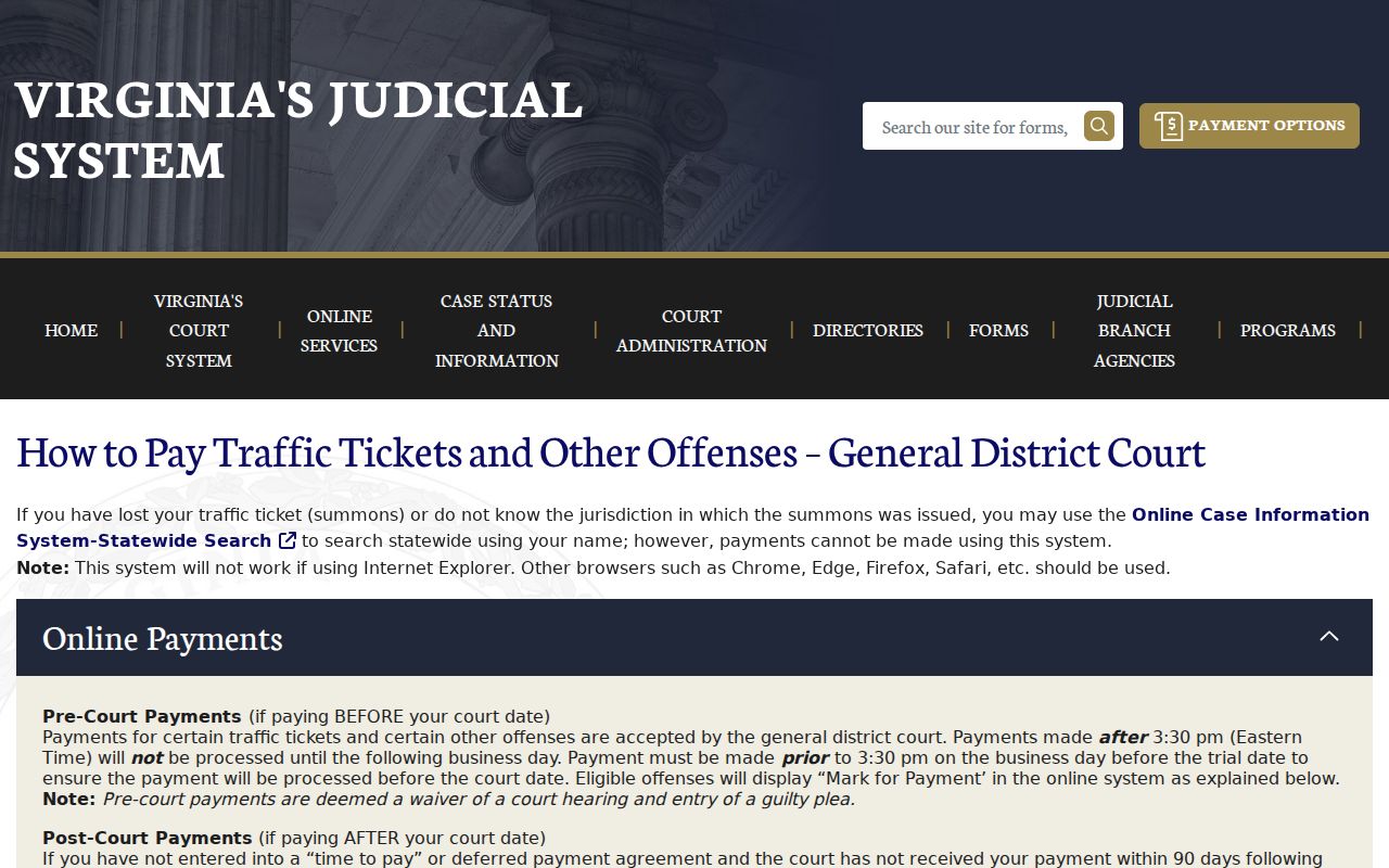 Culpeper County traffic warrant search: official Virginia payment instructions