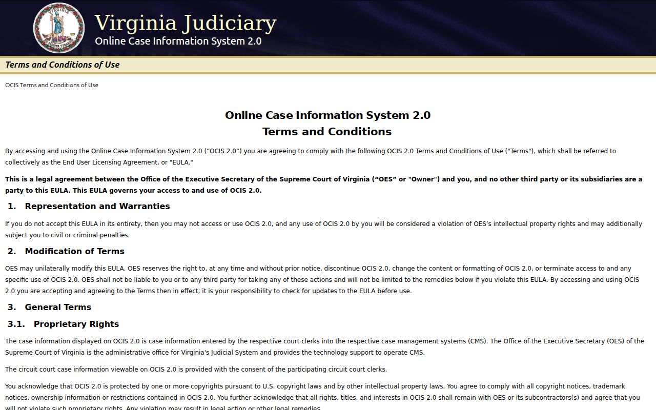 Culpeper County warrant search limits: Virginia statewide case-information interface